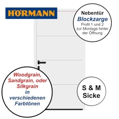 Garagennebentür NT60, Breite 1115 mm, Höhe wählbar, S- oder M-Sicke mit Blockzarge